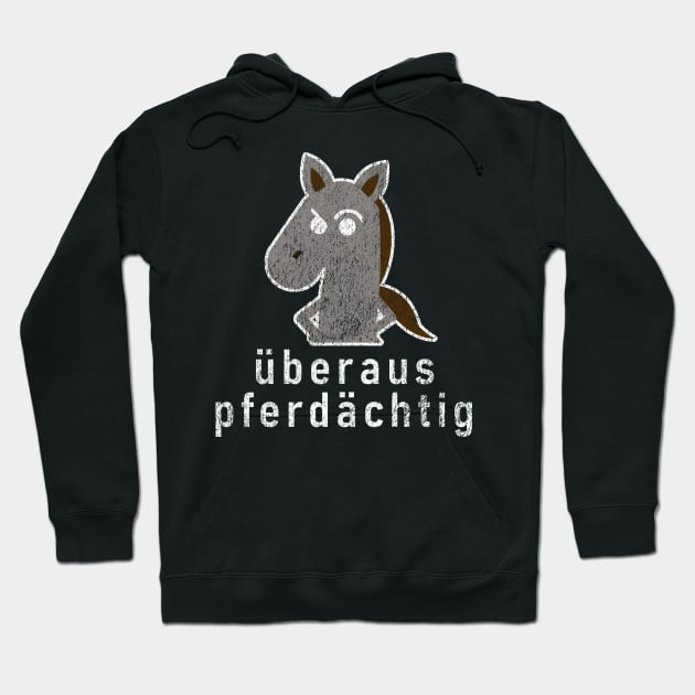 German Bad Pun "Überaus Pferdächtig" Suspicious Horse Hoodie by Decamega